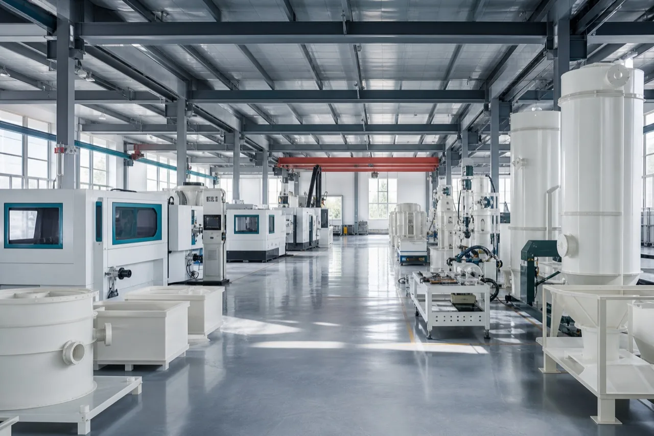 Production floor with fabricated PP equipment